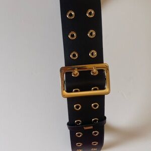 Bebe Black and Gold Belt with Double Row Eyelets